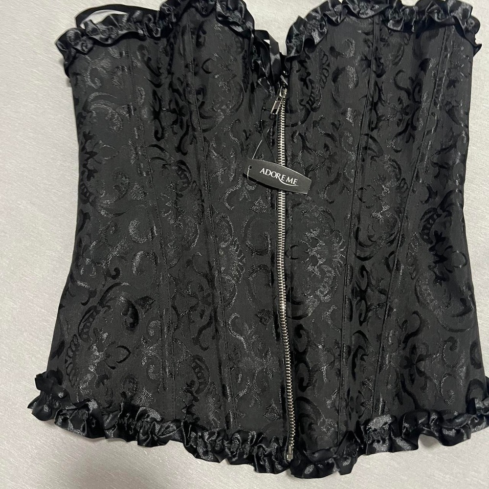 Adore Me Black Damask Ruffle Corset Front Zipper Lace Up Gothic Top LI-C8211B M